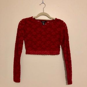 Red lace crop top